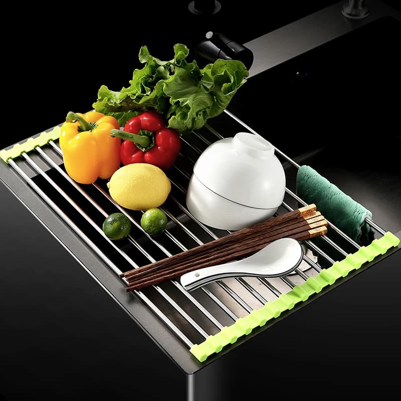 1PC Foldable Stainless Steel Sink Drainer Heat Resistant Kitchen Countertop Storage Organizer Vegetable Dish Water Filter Shelf